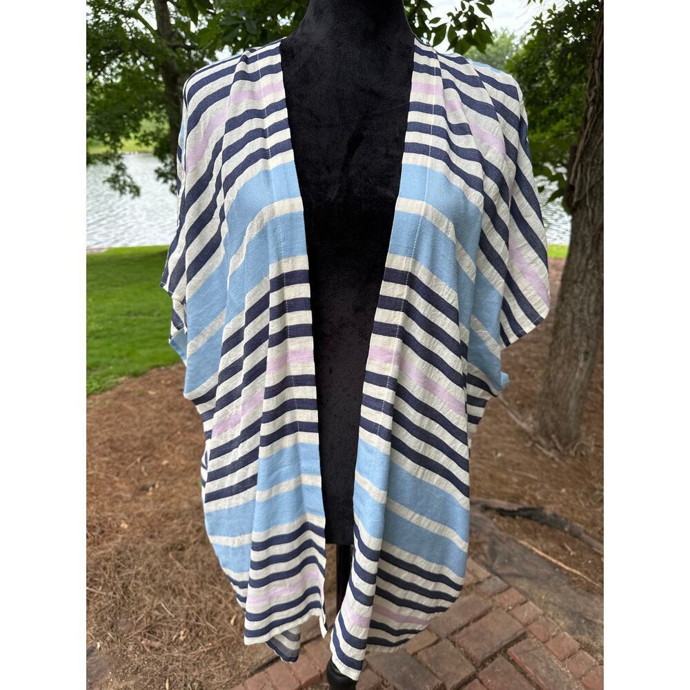 Loft Women’s Wrap Sunset Stripe Whisper White M/L lightweight Flowy beach cover - Picture 2 of 5